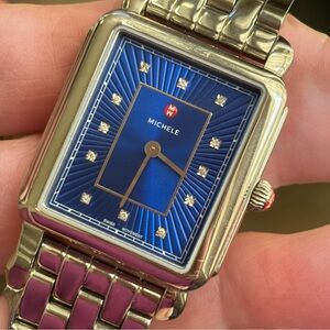 MICHELE Women's Deco II Blue Dial Bracelet w/Diamond Markers